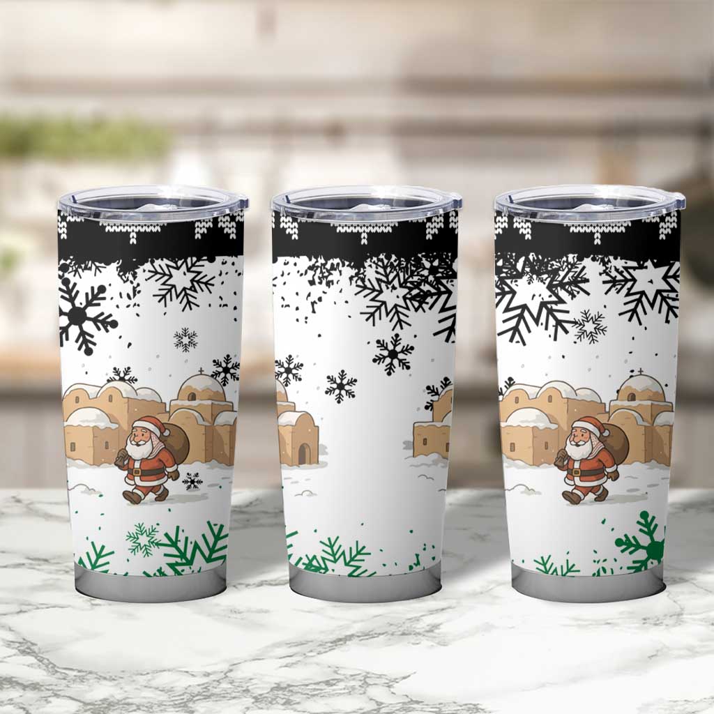 Jordan Christmas Tumbler Cup with Santa Snow Village Green and Black Snowflake Tree Pattern - Wonder Print Shop