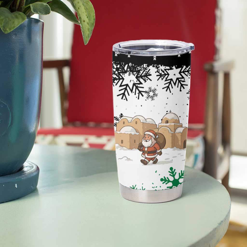 Jordan Christmas Tumbler Cup with Santa Snow Village Green and Black Snowflake Tree Pattern - Wonder Print Shop