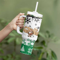 Jordan Christmas Tumbler With Handle with Santa Snow Village Green and Black Snowflake Tree Pattern - Wonder Print Shop