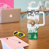 Jordan Christmas Tumbler With Handle with Santa Snow Village Green and Black Snowflake Tree Pattern - Wonder Print Shop