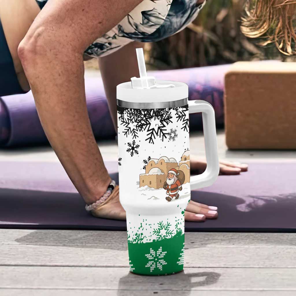 Jordan Christmas Tumbler With Handle with Santa Snow Village Green and Black Snowflake Tree Pattern - Wonder Print Shop