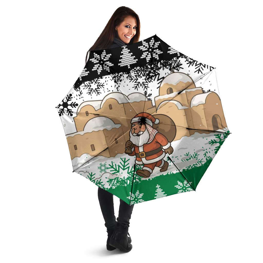 Jordan Christmas Umbrella with Santa Snow Village Green and Black Snowflake Tree Pattern - Wonder Print Shop