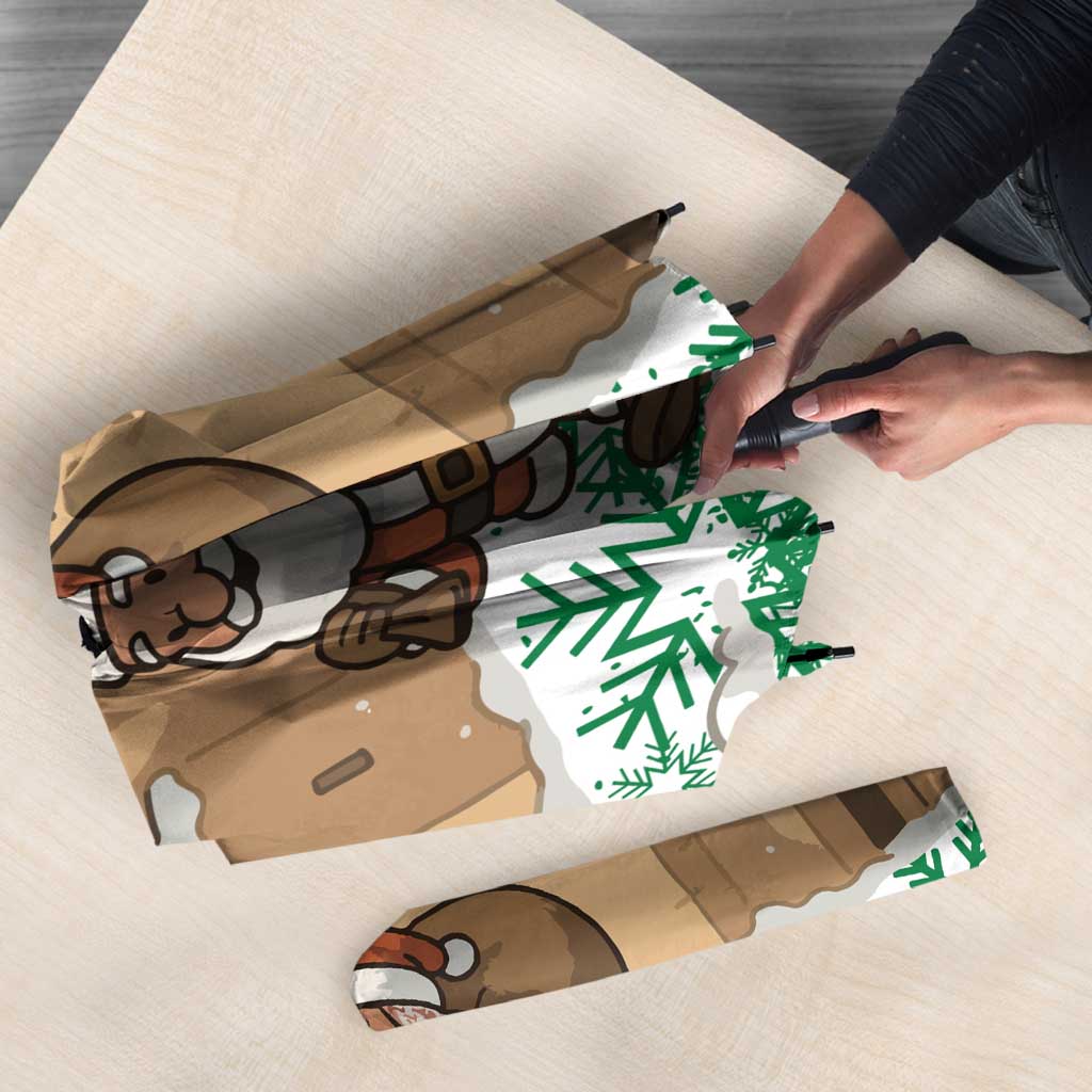 Jordan Christmas Umbrella with Santa Snow Village Green and Black Snowflake Tree Pattern - Wonder Print Shop