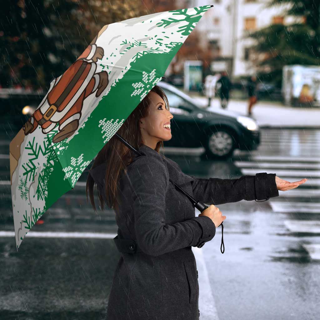 Jordan Christmas Umbrella with Santa Snow Village Green and Black Snowflake Tree Pattern - Wonder Print Shop