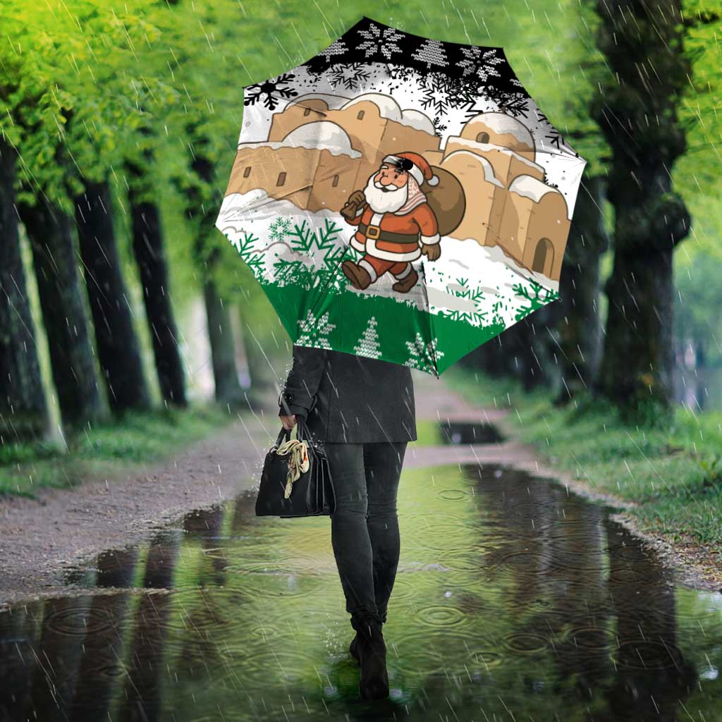 Jordan Christmas Umbrella with Santa Snow Village Green and Black Snowflake Tree Pattern - Wonder Print Shop