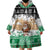 Jordan Christmas Wearable Blanket Hoodie with Santa Snow Village Green and Black Snowflake Tree Pattern - Wonder Print Shop