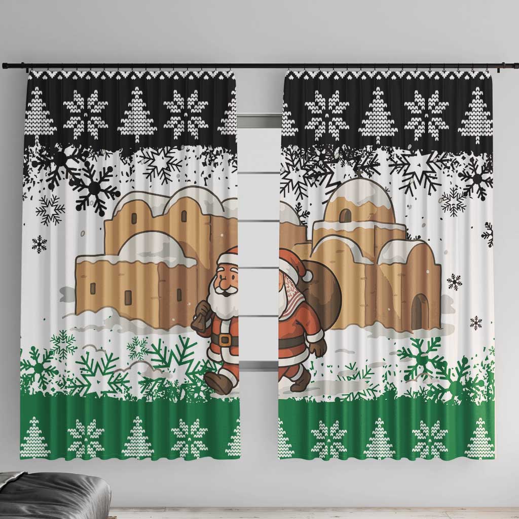 Jordan Christmas Window Curtain with Santa Snow Village Green and Black Snowflake Tree Pattern - Wonder Print Shop