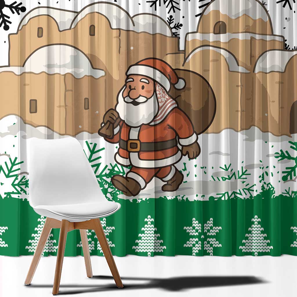 Jordan Christmas Window Curtain with Santa Snow Village Green and Black Snowflake Tree Pattern - Wonder Print Shop