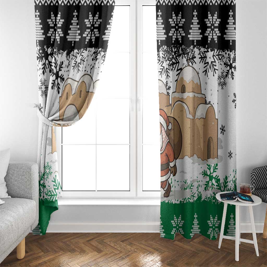 Jordan Christmas Window Curtain with Santa Snow Village Green and Black Snowflake Tree Pattern - Wonder Print Shop