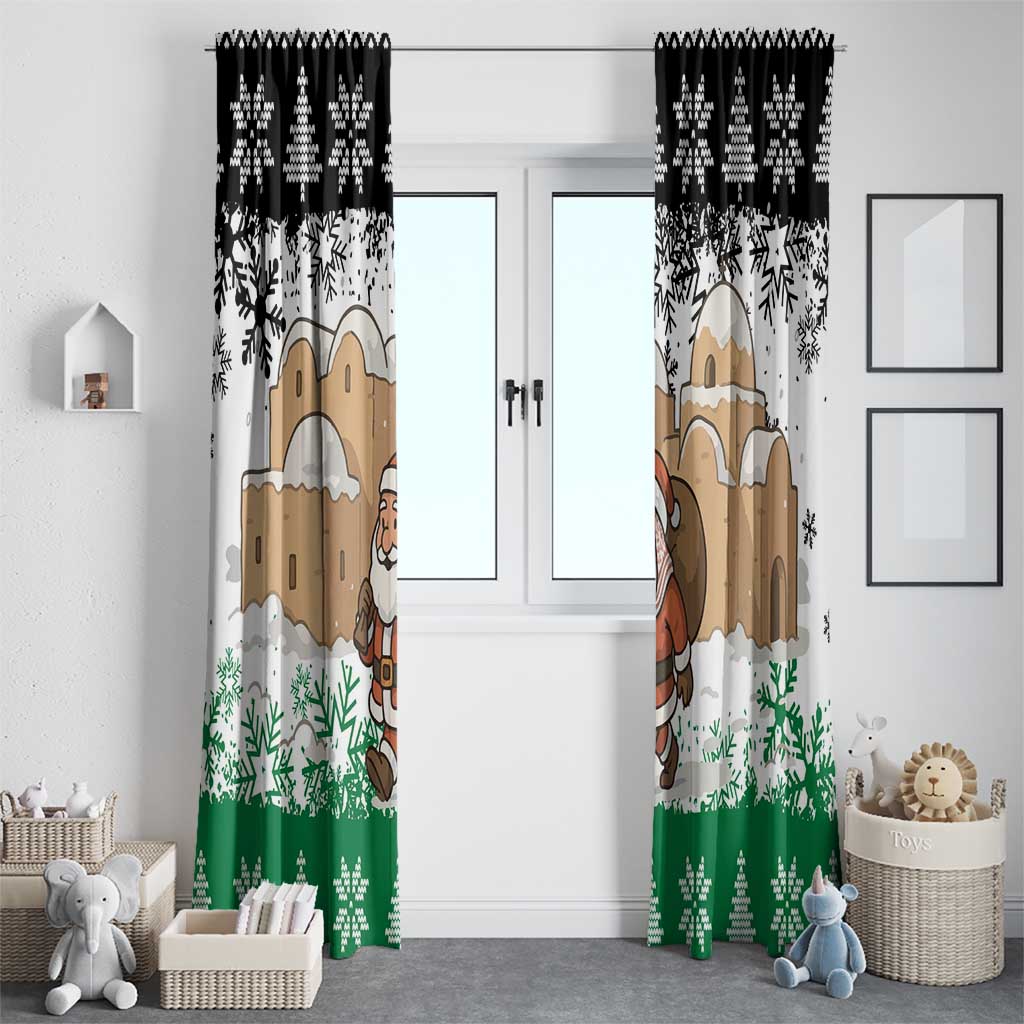 Jordan Christmas Window Curtain with Santa Snow Village Green and Black Snowflake Tree Pattern - Wonder Print Shop