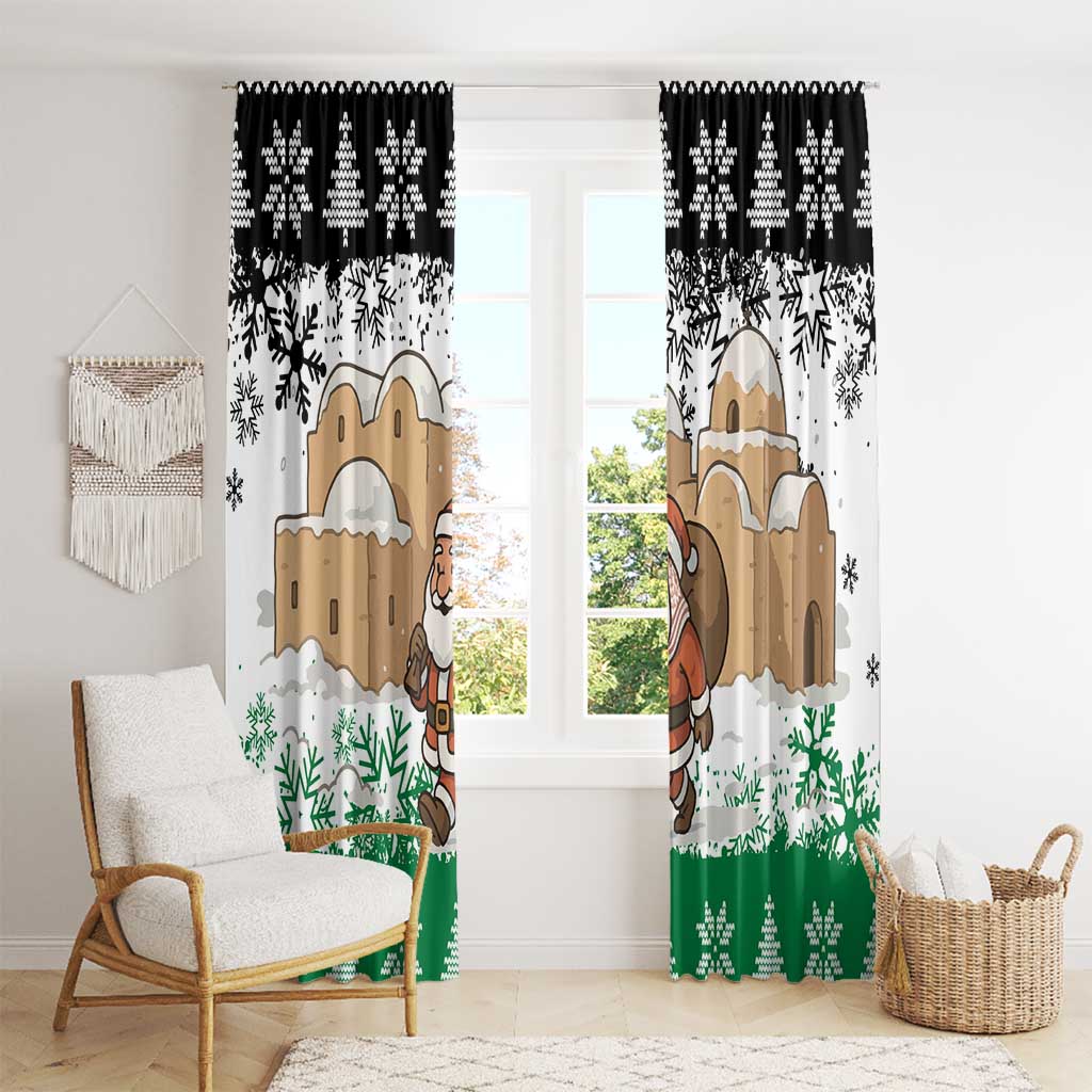 Jordan Christmas Window Curtain with Santa Snow Village Green and Black Snowflake Tree Pattern - Wonder Print Shop