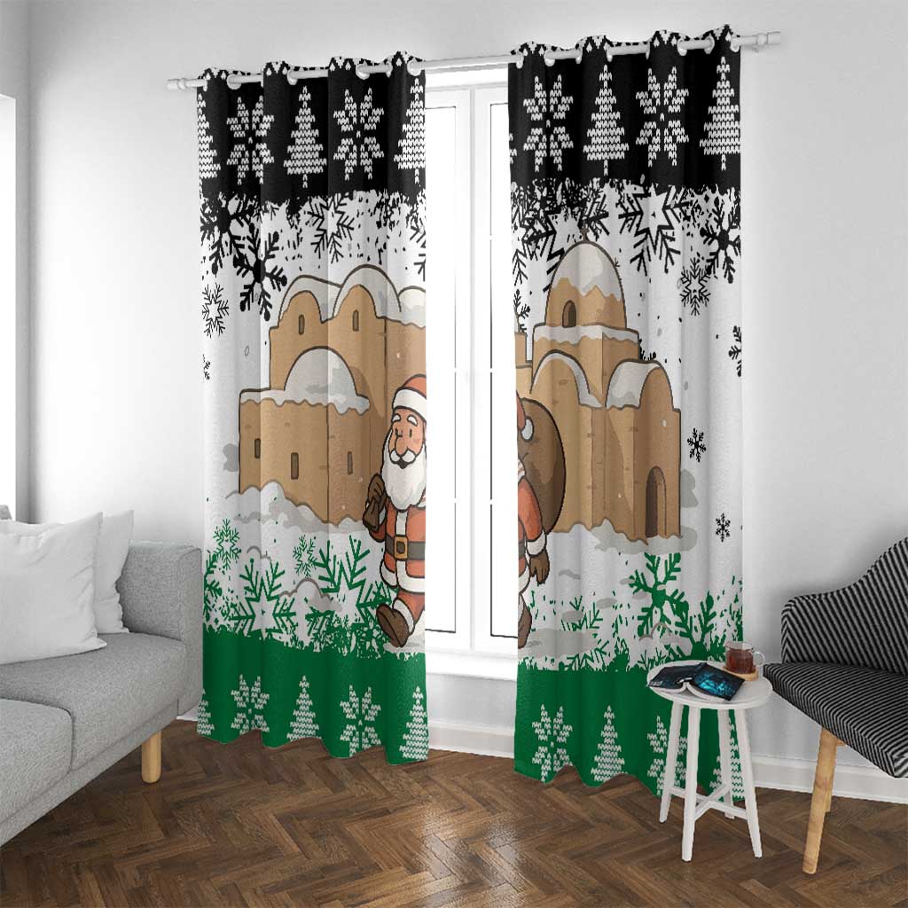Jordan Christmas Window Curtain with Santa Snow Village Green and Black Snowflake Tree Pattern - Wonder Print Shop