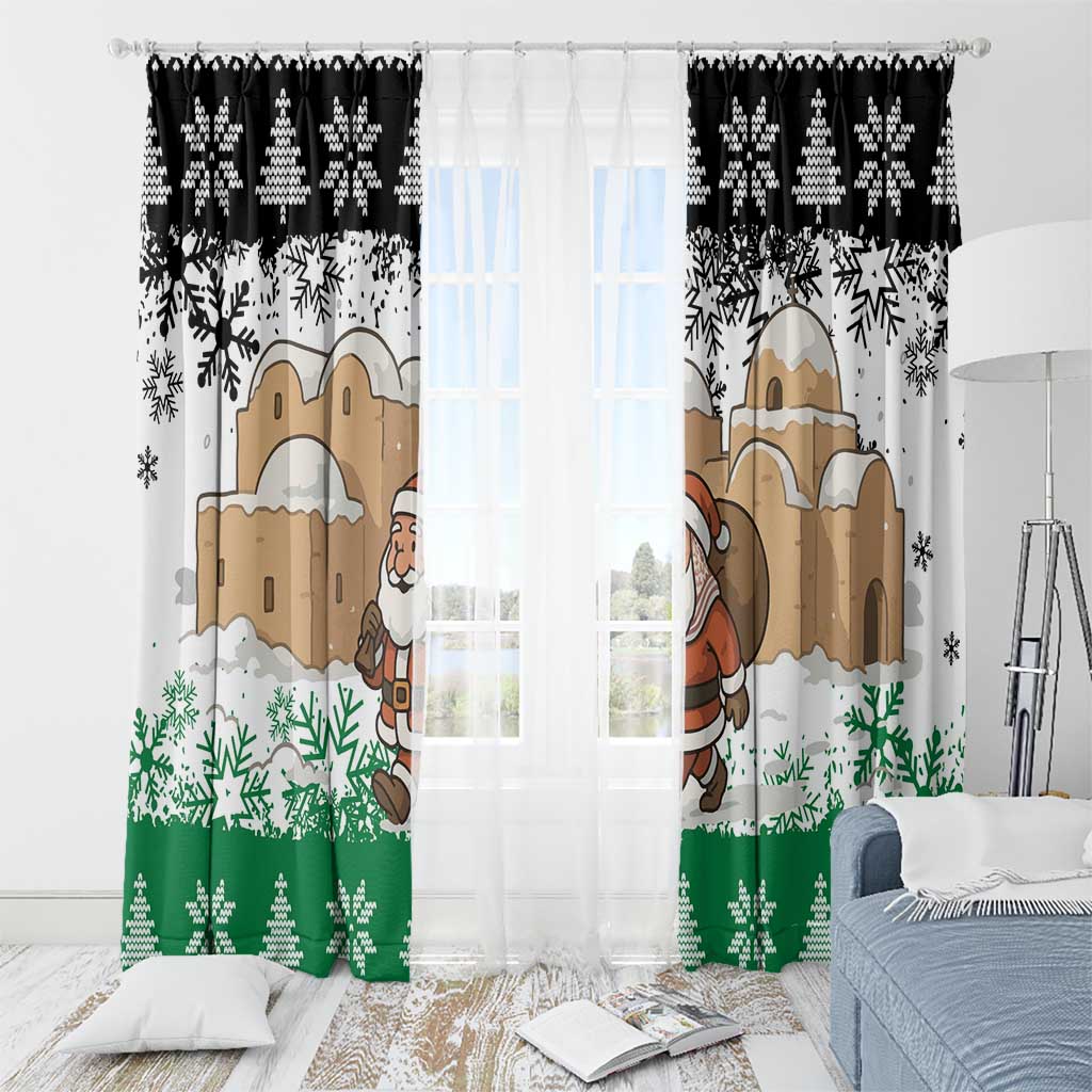 Jordan Christmas Window Curtain with Santa Snow Village Green and Black Snowflake Tree Pattern - Wonder Print Shop