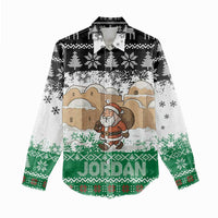 Jordan Christmas Women Casual Shirt with Santa Snow Village Green and Black Snowflake Tree Pattern - Wonder Print Shop