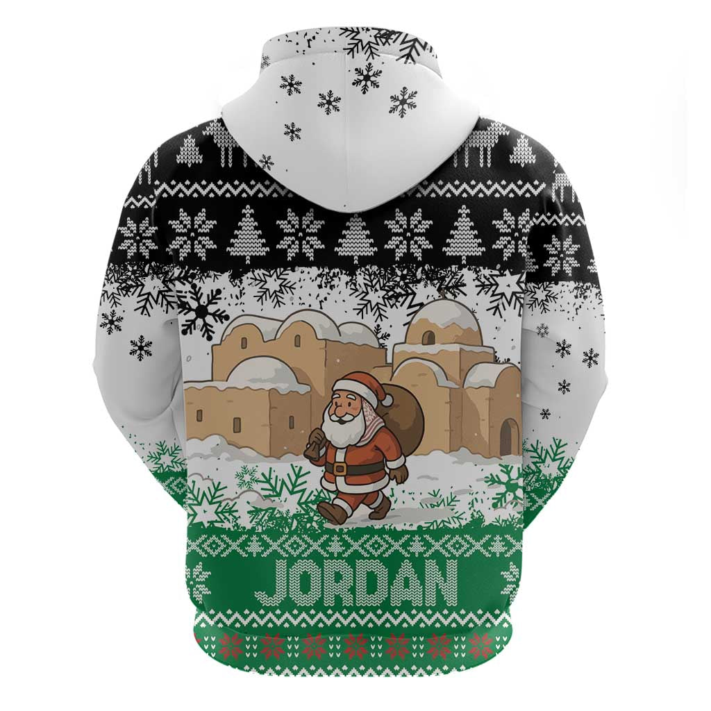 Jordan Christmas Zip Hoodie with Santa Snow Village Green and Black Snowflake Tree Pattern - Wonder Print Shop