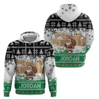 Jordan Christmas Zip Hoodie with Santa Snow Village Green and Black Snowflake Tree Pattern - Wonder Print Shop