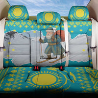 Kazakhstan Christmas Back Car Seat Cover with Santa Skiing in Traditional Outfit Snow Mountain and Sun Pattern - Wonder Print Shop