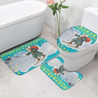 Kazakhstan Christmas Bathroom Set with Santa Skiing in Traditional Outfit Snow Mountain and Sun Pattern - Wonder Print Shop
