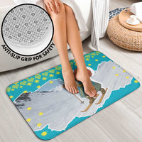 Kazakhstan Christmas Bathroom Set with Santa Skiing in Traditional Outfit Snow Mountain and Sun Pattern - Wonder Print Shop