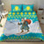 Kazakhstan Christmas Bedding Set with Santa Skiing in Traditional Outfit Snow Mountain and Sun Pattern - Wonder Print Shop