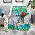 Kazakhstan Christmas Blanket with Santa Skiing in Traditional Outfit Snow Mountain and Sun Pattern - Wonder Print Shop