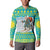 Kazakhstan Christmas Button Sweatshirt with Santa Skiing in Traditional Outfit Snow Mountain and Sun Pattern - Wonder Print Shop