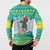 Kazakhstan Christmas Button Sweatshirt with Santa Skiing in Traditional Outfit Snow Mountain and Sun Pattern - Wonder Print Shop