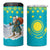 Kazakhstan Christmas 4 in 1 Can Cooler Tumbler with Santa Skiing in Traditional Outfit Snow Mountain and Sun Pattern - Wonder Print Shop