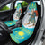 Kazakhstan Christmas Car Seat Cover with Santa Skiing in Traditional Outfit Snow Mountain and Sun Pattern - Wonder Print Shop