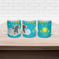 Kazakhstan Christmas Ceramic Mug with Santa Skiing in Traditional Outfit Snow Mountain and Sun Pattern - Wonder Print Shop