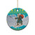 Kazakhstan Christmas Ceramic Ornament with Santa Skiing in Traditional Outfit Snow Mountain and Sun Pattern - Wonder Print Shop
