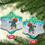 Kazakhstan Christmas Ceramic Ornament with Santa Skiing in Traditional Outfit Snow Mountain and Sun Pattern - Wonder Print Shop