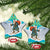 Kazakhstan Christmas Ceramic Ornament with Santa Skiing in Traditional Outfit Snow Mountain and Sun Pattern - Wonder Print Shop