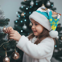 Kazakhstan Christmas Santa Hat with Santa Skiing in Traditional Outfit Snow Mountain and Sun Pattern - Wonder Print Shop