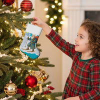 Kazakhstan Christmas Stocking with Santa Skiing in Traditional Outfit Snow Mountain and Sun Pattern - Wonder Print Shop