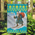 Kazakhstan Christmas Garden Flag with Santa Skiing in Traditional Outfit Snow Mountain and Sun Pattern - Wonder Print Shop