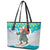 Kazakhstan Christmas Leather Tote Bag with Santa Skiing in Traditional Outfit Snow Mountain and Sun Pattern - Wonder Print Shop