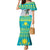 Kazakhstan Christmas Mermaid Dress with Santa Skiing in Traditional Outfit Snow Mountain and Sun Pattern - Wonder Print Shop