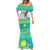 Kazakhstan Christmas Mermaid Dress with Santa Skiing in Traditional Outfit Snow Mountain and Sun Pattern - Wonder Print Shop