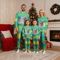 Kazakhstan Christmas Pajama Set with Santa Skiing in Traditional Outfit Snow Mountain and Sun Pattern - Wonder Print Shop