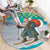 Kazakhstan Christmas Round Carpet with Santa Skiing in Traditional Outfit Snow Mountain and Sun Pattern - Wonder Print Shop