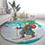 Kazakhstan Christmas Round Carpet with Santa Skiing in Traditional Outfit Snow Mountain and Sun Pattern - Wonder Print Shop