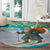 Kazakhstan Christmas Round Carpet with Santa Skiing in Traditional Outfit Snow Mountain and Sun Pattern - Wonder Print Shop