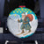 Kazakhstan Christmas Spare Tire Cover with Santa Skiing in Traditional Outfit Snow Mountain and Sun Pattern - Wonder Print Shop