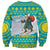 Kazakhstan Christmas Sweatshirt with Santa Skiing in Traditional Outfit Snow Mountain and Sun Pattern - Wonder Print Shop