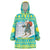 Kazakhstan Christmas Wearable Blanket Hoodie with Santa Skiing in Traditional Outfit Snow Mountain and Sun Pattern - Wonder Print Shop