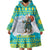 Kazakhstan Christmas Wearable Blanket Hoodie with Santa Skiing in Traditional Outfit Snow Mountain and Sun Pattern - Wonder Print Shop