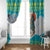 Kazakhstan Christmas Window Curtain with Santa Skiing in Traditional Outfit Snow Mountain and Sun Pattern - Wonder Print Shop