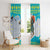 Kazakhstan Christmas Window Curtain with Santa Skiing in Traditional Outfit Snow Mountain and Sun Pattern - Wonder Print Shop