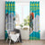 Kazakhstan Christmas Window Curtain with Santa Skiing in Traditional Outfit Snow Mountain and Sun Pattern - Wonder Print Shop